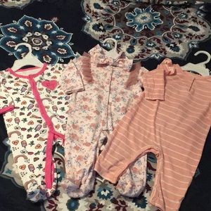 3 baby girl pjs 1-with headband one (3M) 2- (3-6M